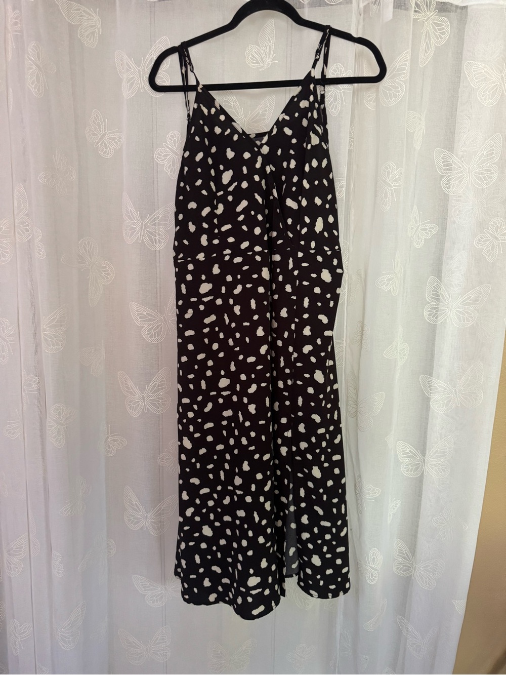 SHEIN Black Midi Dress with White Spot Print